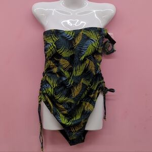 Victoria Secret Swim Essential Strapless Ruched One Piece Swimsuit XL Palm Royal
